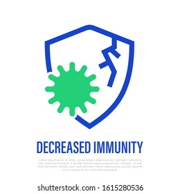 Decreased Immunity: Shield Is Hacked By Bacteria. Thin Line Icon. Healthcare And Medical Vector Illustration.