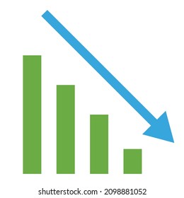 Decreasing arrow and bar graph icon. Vectors.