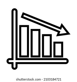 Decreasing arrow and bar graph icon. Vectors of business performance and investment results.