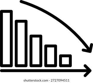 Ícone de gráfico de barras decrescente para análise de perdas financeiras e retração dos negócios