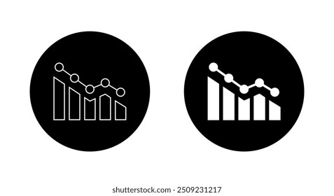 Decreasing bar chart icon on black circle. Market crash concept