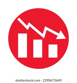 Disminución del gráfico de barras. Tendencia descendente. Crash. Vector.