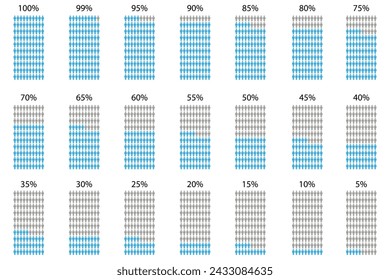 Decreasing blue figures. Statistical representation. Demographic data visualization. Vector illustration.
