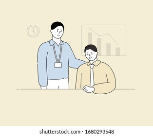 decreasing businessman illustration set. graph, fall, stress, frustration. Vector drawing. Hand drawn style.