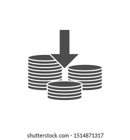 Decreasing Coin Stacks. Glyph icon. Isolated on white background. 