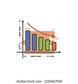 Decreasing direction colorful bar chart. Flat modern vector icon illustration.