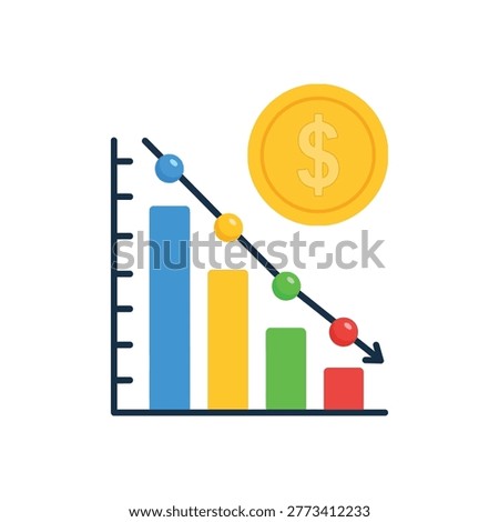 Decreasing Dollar Value Trend with Colored Bars and Arrow