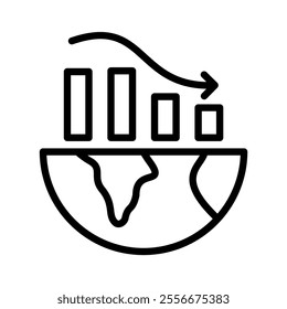 decreasing gdp graph icon line vector illustration on white background.