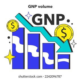 Decreasing of GNP volume as a negative aspect of high unemployment rate. Problem of occupancy, job offer and workplace shortening. Economy theory. Flat vector illustration