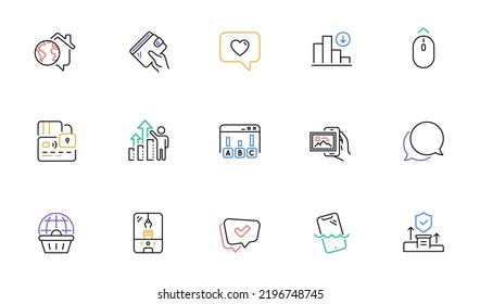 Decreasing Graph, Approved And Swipe Up Line Icons For Website, Printing. Collection Of Image Album, Security Agency, Survey Results Icons. Work Home, Crane Claw Machine. Vector