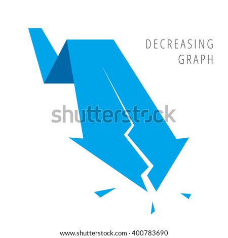 Decreasing graph concept. Blue arrow depict recession business. Flat illustration of broken downward arrow as an element for infographic, article background for internet, publish, social networks.