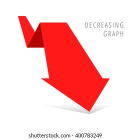 Decreasing Graph Concept. Red Arrow Depict Recession Business. Flat Illustration Of Downward Arrow With Shadow As An Element For Infographic, Article Background For Web, Publish, Social Networks.