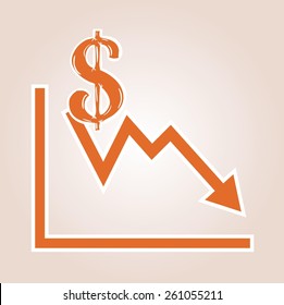 decreasing graph with dollar symbol on red gradient background
