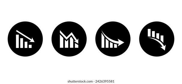 Decreasing graph icon set collection. Arrow going down sign symbol vector. Market crash concept
