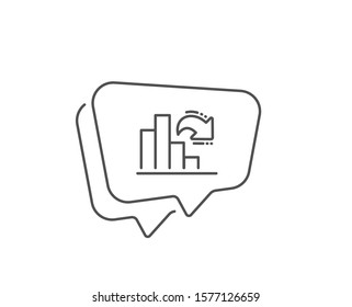 Decreasing graph line icon. Chat bubble design. Column chart sign. Market analytics symbol. Outline concept. Thin line decreasing graph icon. Vector