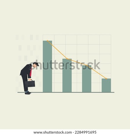 Decreasing graphic chart. Businessman limp looking the graph decline vector illustration