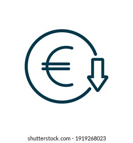 Decreasing Value Of Euro. Cost Reduction Icon Concept Isolated On White Background. Vector Illustration