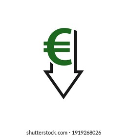 Decreasing Value Of Euro. Cost Reduction Icon Concept Isolated On White Background. Vector Illustration