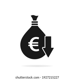 Valor decreciente del euro. Concepto de icono de reducción de costes aislado en fondo blanco. Ilustración del vector