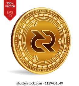 Decred. 3D isometric Physical coin. Digital currency. Cryptocurrency. Golden coin with Decred symbol isolated on white background. Vector illustration.