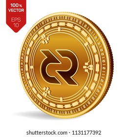 Decred. 3D isometric Physical coin. Digital currency. Cryptocurrency. Golden coin with Decred symbol isolated on white background. Vector illustration.