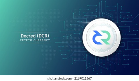Decred coin cryptocurrency token symbol. Crypto currency with stock market investment trading. Coin icon on dark background. Economic trends finance concept. 3D Vector illustration.