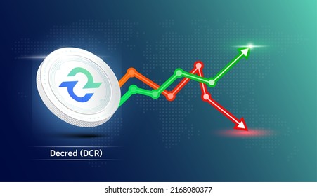 Moneda blanca decorada. Símbolo de criptodivisa con gráfico de inversión en bolsa verde y rojo. Concepto de negocios de tendencias económicas. Ilustración vectorial 3D.