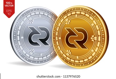 Decred. Crypto currency. 3D isometric Physical coins. Digital currency. Golden and silver coins with Decred symbol isolated on white background. Block chain. Vector illustration.