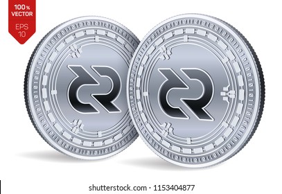 Decred. Crypto currency. 3D isometric Physical coins. Digital currency. Silver coins with Decred symbol isolated on white background. Block chain. Vector illustration.