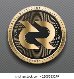 Decred (DCR) cryptocurrency golden coin isolated in transparent background. Virtual currency token symbol vector illustration based on cryptography and block chain technology.