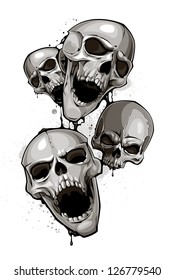 Decrepit skulls. Vector illustration.