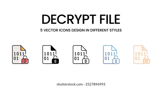 Decrypt File vector icons set stock illustration