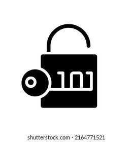 Decryption black glyph icon. Convert encoded data into original form. Information conversion. Online security. Silhouette symbol on white space. Solid pictogram. Vector isolated illustration