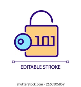 Decryption pixel perfect RGB color icon. Convert encoded data into original form. Information conversion. Isolated vector illustration. Simple filled line drawing. Editable stroke. Arial font used