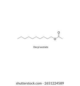 Acetato de decilo (estrutura esquelética). Ilustração esquemática do composto de ésteres. Diagrama simples, fórmula química.