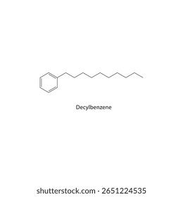 Estrutura esquelética de decilbenzeno. Ilustração esquemática do composto de hidrocarbonetos aromáticos. Diagrama simples, fórmula química.