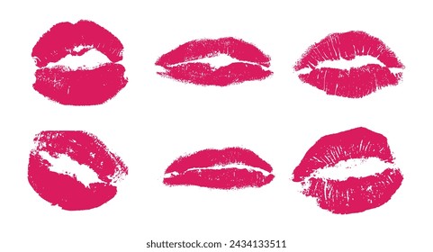 ded lipstick mark kisses. vector illustration. red isolated white background