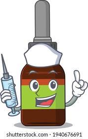 A dedicate liquid bottle nurse mascot design with a syringe. Vector illustration
