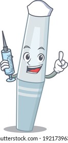 A dedicate mascara nurse mascot design with a syringe. Vector illustration