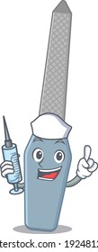A dedicate nail file nurse mascot design with a syringe. Vector illustration