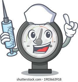 A dedicate pressure gauge nurse mascot design with a syringe