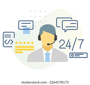 Dedicated - 24 X 7 Customer Service and Technical Support Executives - Illustration as EPS 10 File