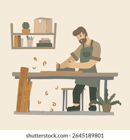 Um artesão dedicado trabalha diligentemente em um aconchegante e organizado espaço de trabalho, incorporando o espírito de empreendedorismo de pequenas empresas e artesanato