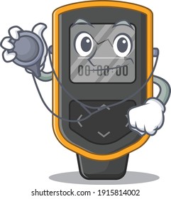 A dedicated dive computer doctor caricature design working with tools