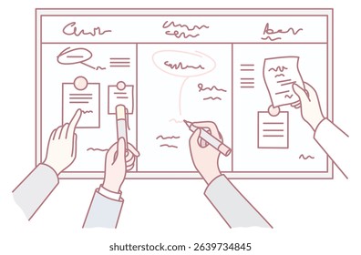A dedicated group of diverse professionals actively engaging in a productive brainstorming session with a whiteboard