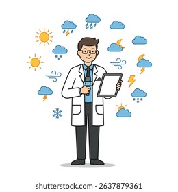 Dedicated Meteorologist Interpreting Weather Symbols White Background Climate Data Analysis