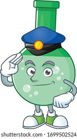 A dedicated Police officer of green chemical bottle mascot design style