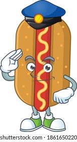 A dedicated Police officer of hotdog cartoon drawing concept. Vector illustration