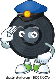 A dedicated Police officer of music viynl disc cartoon drawing concept. Vector illustration