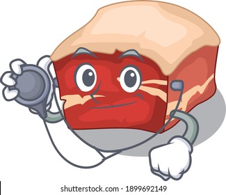 A dedicated pork belly doctor caricature design working with tools. Vector illustration